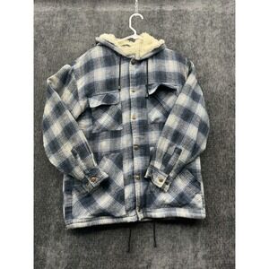 Basic Editions Jacket Mens Medium Multi Plaid Sherpa Lined Button Front Hooded